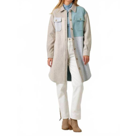 MYSTREE Jackets & Blazers - NEW MYSTREE fae color block shacket in oatmeal blue